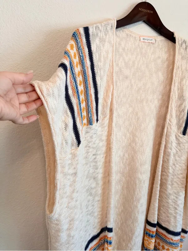Ripcurl slub cotton striped poncho cardigan, open front, One size - Image 8