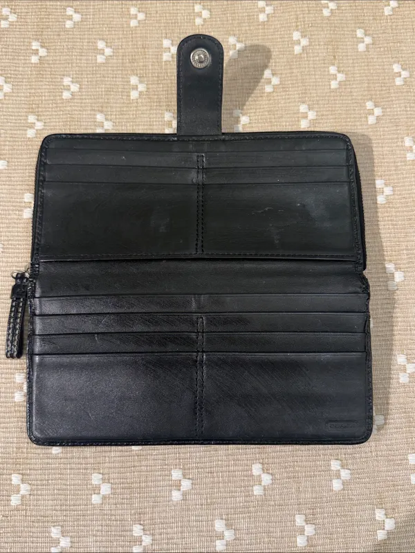Coach Signature Jacquard‎ Slim Envelope Wallet Black Gray Leather Trim OS - Image 6