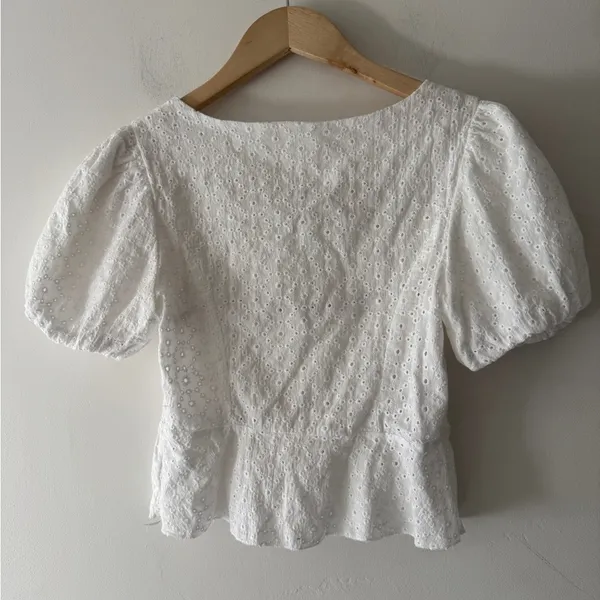DAZY White‎ Smocked Eyelet Puff Sleeve Blouse White - Image 3