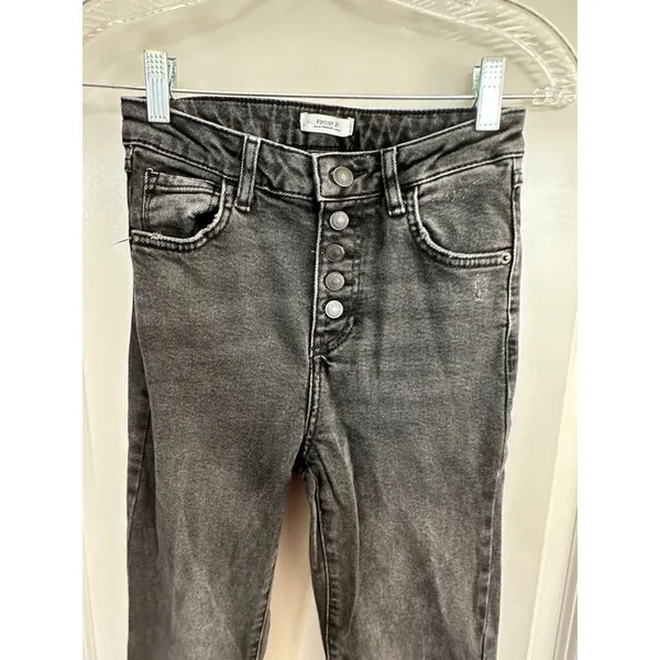 Forever 21 Faded Black Bell Bottom Button Up Jeans Women's Sz 25 - Image 5