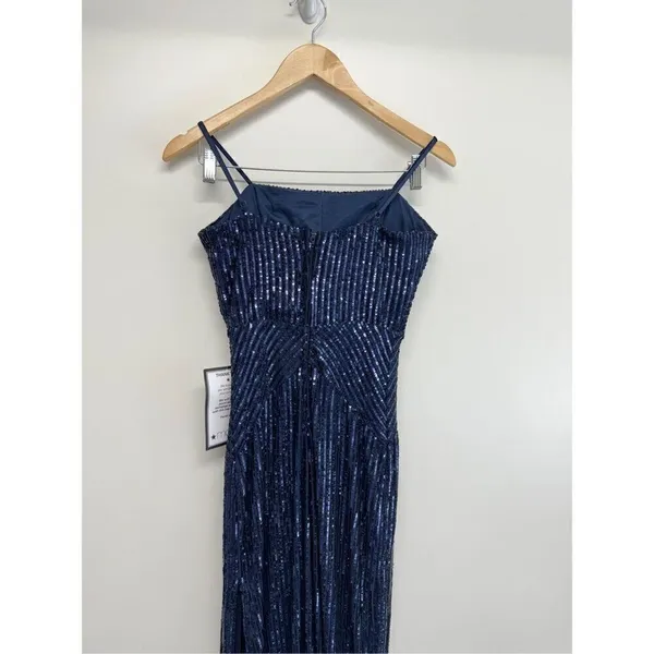 Emerald Sundae Navy Blue Sequin Column Gown Formal Dress Side Slit Size M NEW - Image 5
