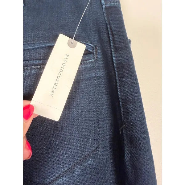Pilcro‎ Anthropologie High-Rise Flare Jeans Dark Indigo Patch Pocket Size 27 NEW - Image 6