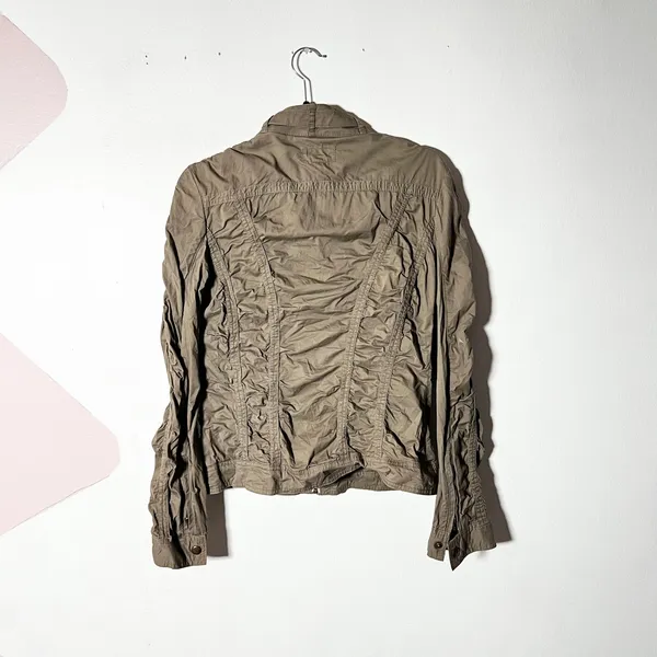 Vtg y2k 2000s Jacket Womens XS Olive Green Ruched Moto Military Grunge - Image 2