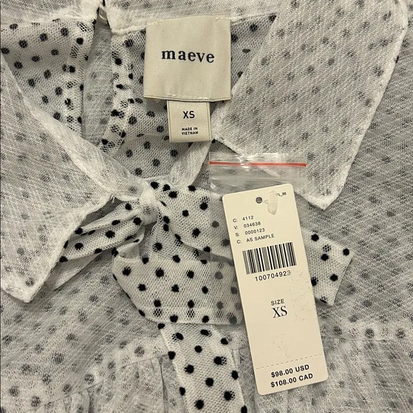 Anthropologie Maeve Short Sleeve Bow Collared Sheer Swing Blouse NWT Size XS - Image 11