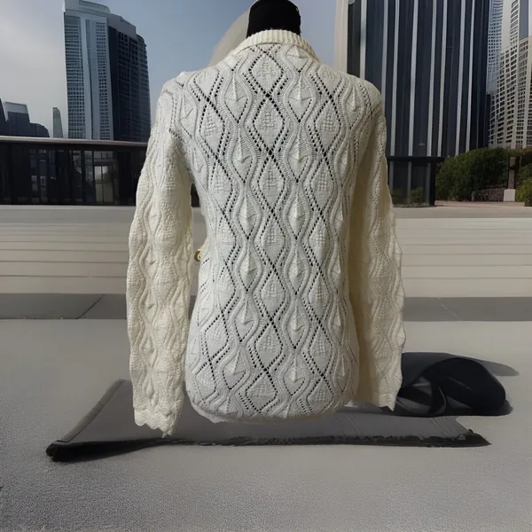 Wintuk Vintage 60s Off White Dupont Acrylic Diamond Knit Cardigan Sz S‎ ? - Image 4