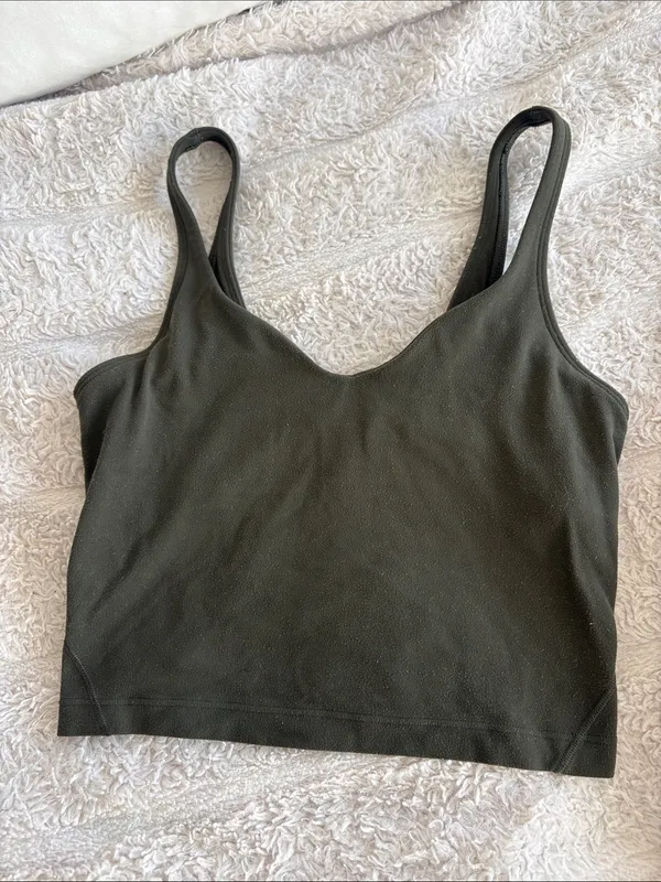 Lululemon olive green align set top size 2 leggings size 6 - Image 4