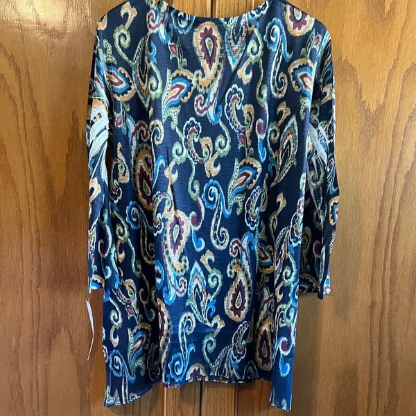 NEW‎ Jess & Jane Tunic Top Bohemian Paisley Print Long Sleeve Blouse Size M - Image 6