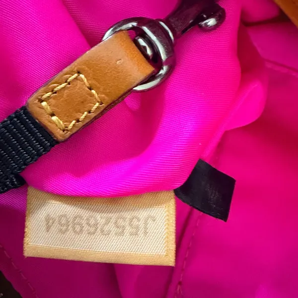 Dooney & Bourke Nylon Satchel Bag Khaki Tan Leather Trim Pockets Hot Pink‎ - Image 16