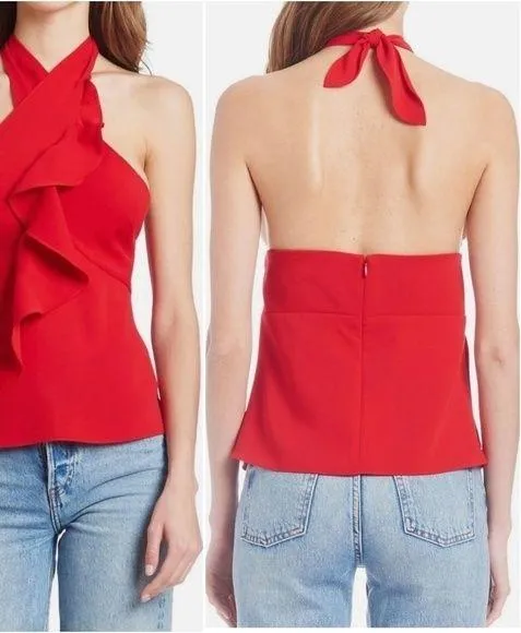 {XS} Amanda Uprichard New York Cabo Halter Top In Scarlet - Image 2