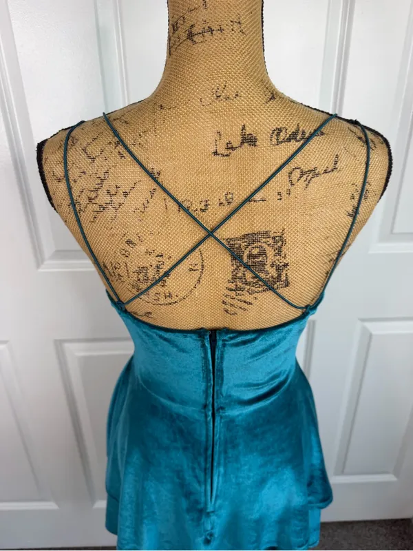 Altar’d State Teal Velvet Tiered Mini Dress Spaghetti Strap Sz S NWOT - Image 4