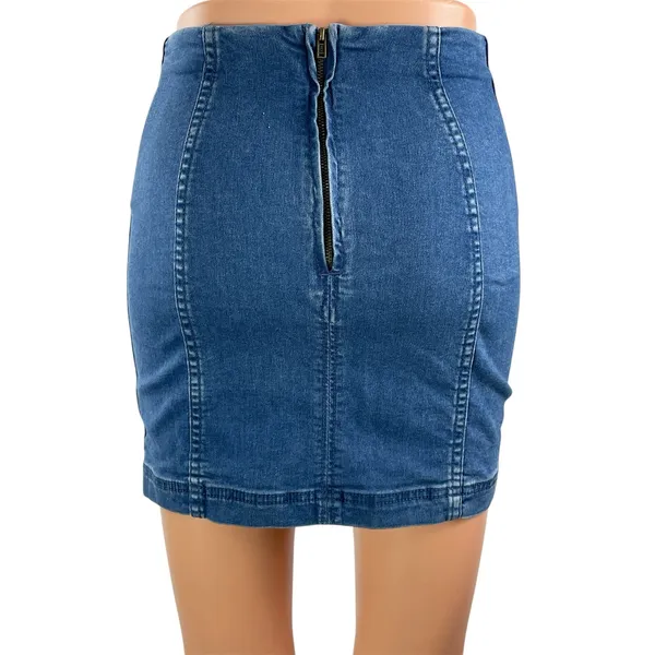 Free People Women's Blue Medium Wash High Waist Denim Jean Pencil Mini Skirt 0 - Image 3