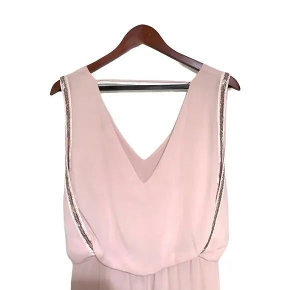 BCBGMaxazria Marlynn Sleeveless Sequin Trim Chiffon Maxi Dress Dusty Pink XXS - Image 6