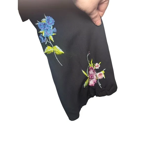ASOS Black Embroidered Floral Ruffle Sleeve‎ Tiered Mini Dress UK 8 US 4 - Image 5