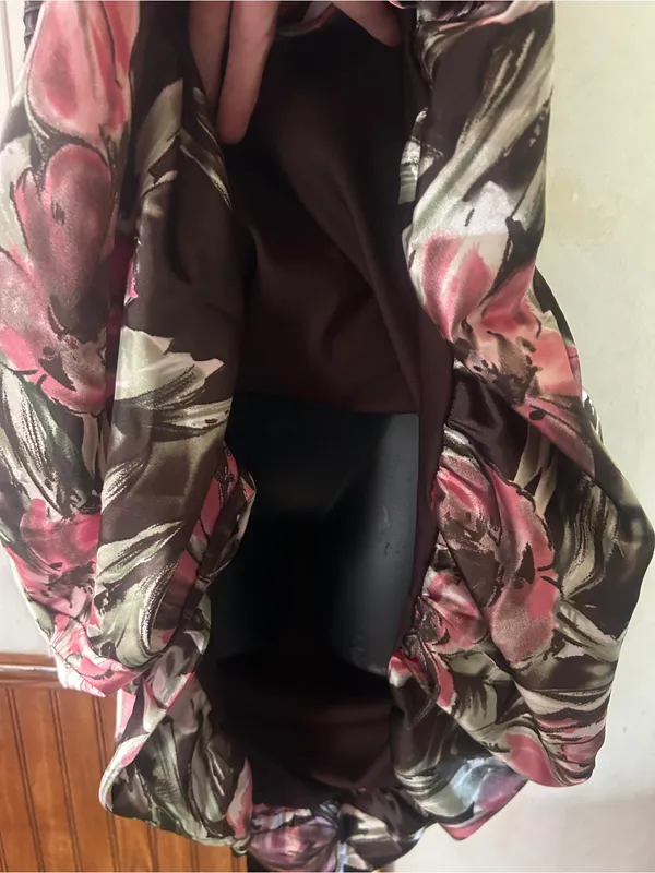 Studio Y brown Dress with Pink Floral Print bubble skirt, bottom Y2K vintage - Image 4