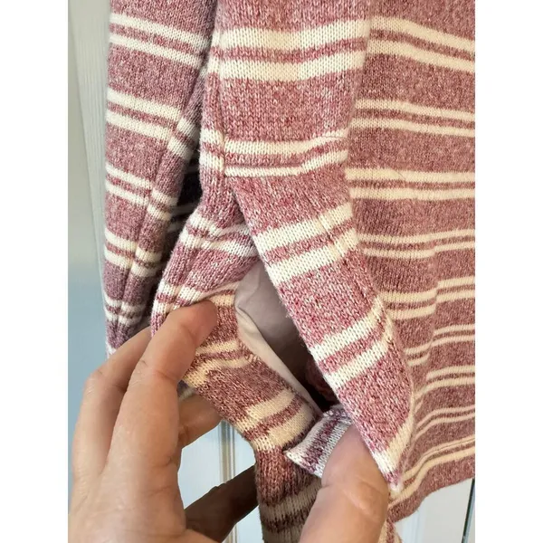 LL Bean Maroon Striped Cowl Neck Soft Cozy‎ Sweater SzXL - Image 2