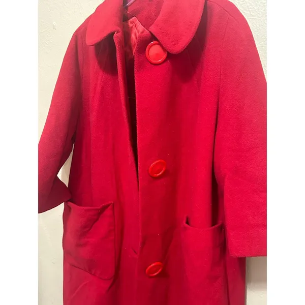 Vintage Red Wool Coat‎ Size 10 Mod 60s Style Above Knee Length - Image 7