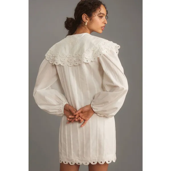 Anthropologie Farm Rio Long-Sleeve Embellished Collared Mini Dress Size L - Image 3