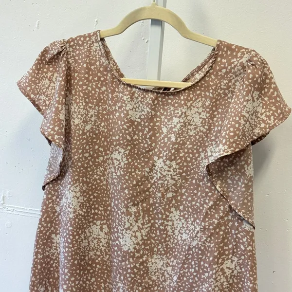 Gilli Womens Tan White Speckled Tie Back Flutter Sleeve Blouse AT1083 Size Large - Image 3