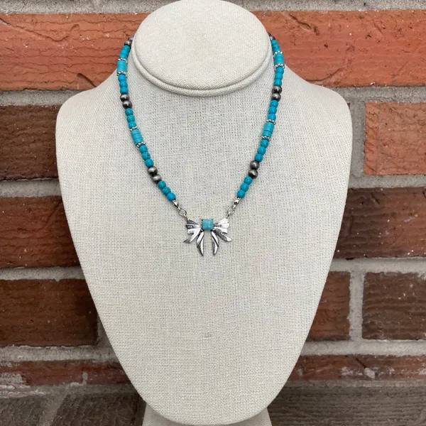 Bow Necklace Set with Turquoise & Navajo Style Pearls - Image 4