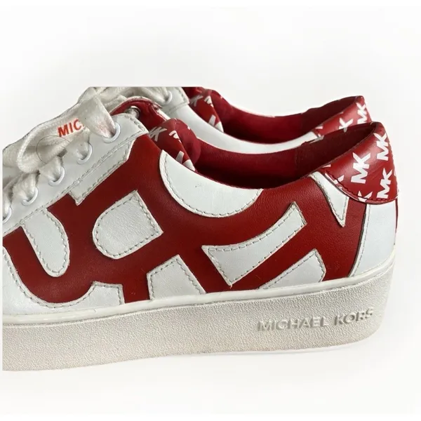 Michael Kors Womens Poppy Graphics Logo Sneaker Shoes Red/White Size 6.5 Leather - Image 4