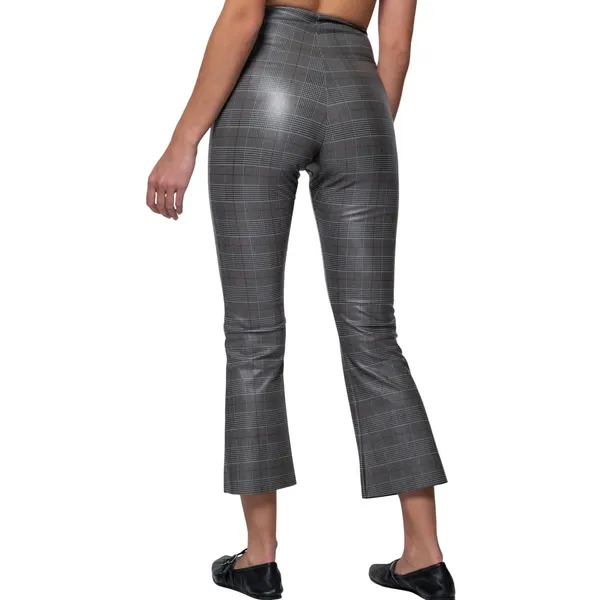 Commando Faux Leather Crop Flare Pants Grey‎ Glen Plaid Size Extra Small NEW - Image 2