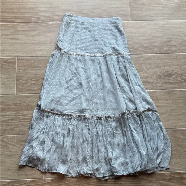 Free People Women's baby blue beaded Ella Ruched Tiered Peasant Maxi Skirt - Image 10