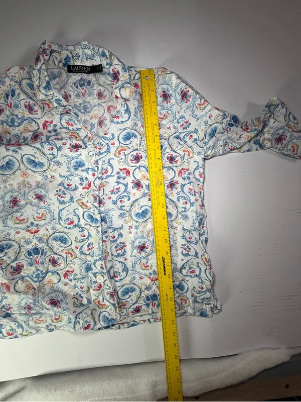 Lauren Ralph Lauren White Floral Paisley Pajama Set with Blue and Red Accents - Image 4
