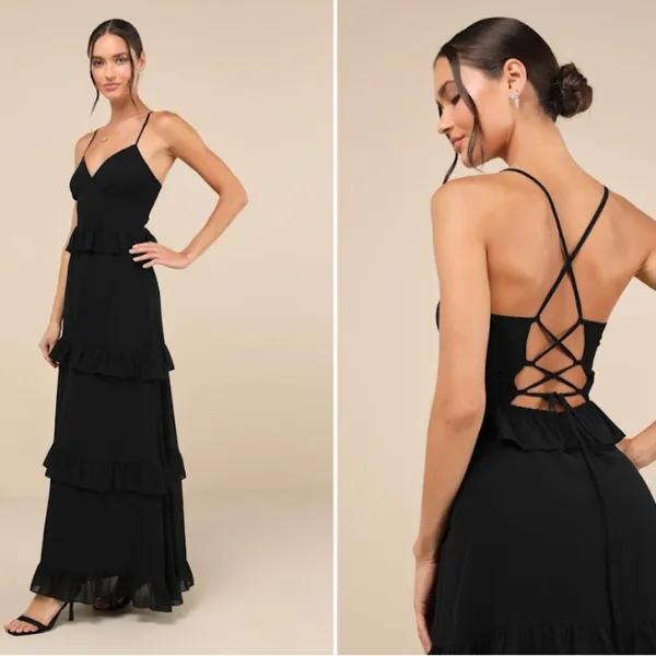 LULU's Prom Wedding Boho Romantic Ruffle Corset Tie Back Maxi Dress NWOT - Image 4
