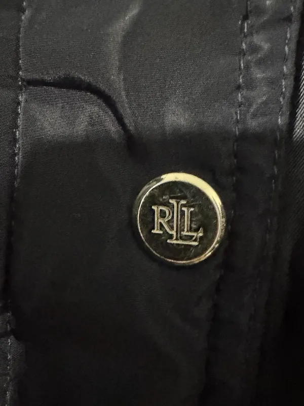 Ralph Lauren Navy Quilted Puffer Coat with Gold RL Logo Button, Size S - Image 2