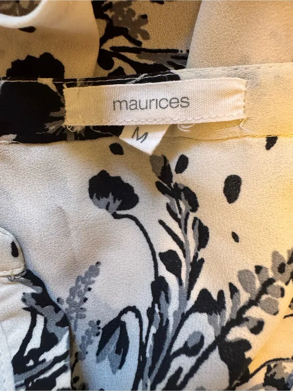 Maurice’s Cream Black Floral Print V-neck Roll-Tab Sleeves Chiffon Blouse Large - Image 5