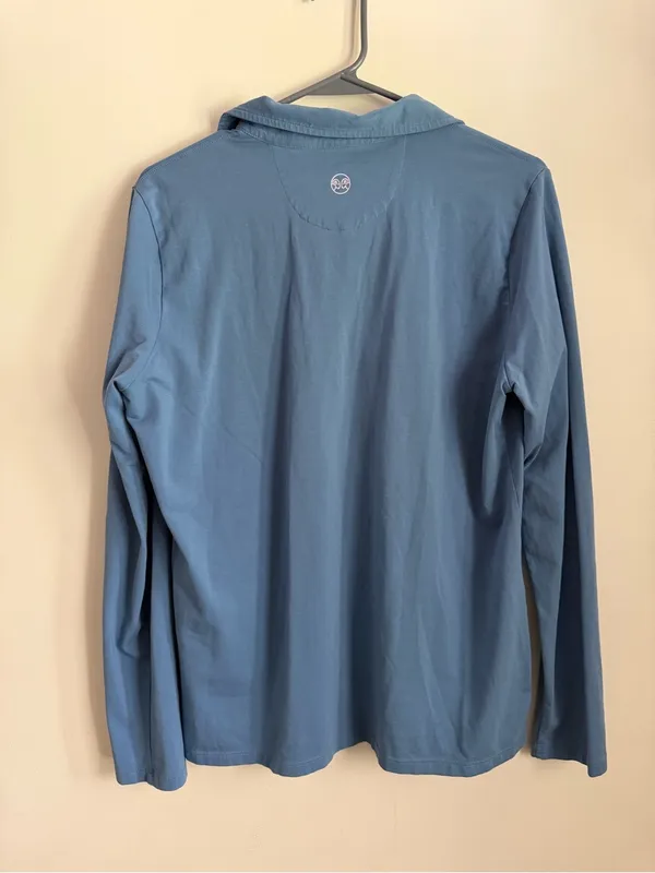 Renwick Pima Cotton Polo Top Women's Large Blue Long Sleeve Collared Shirt Golf - Image 2