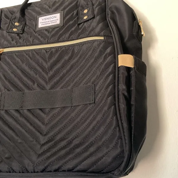 Vsnoon Quilted‎ Black Diaper Travel Backpack with USB Port & Laptop Sleeve - Image 5