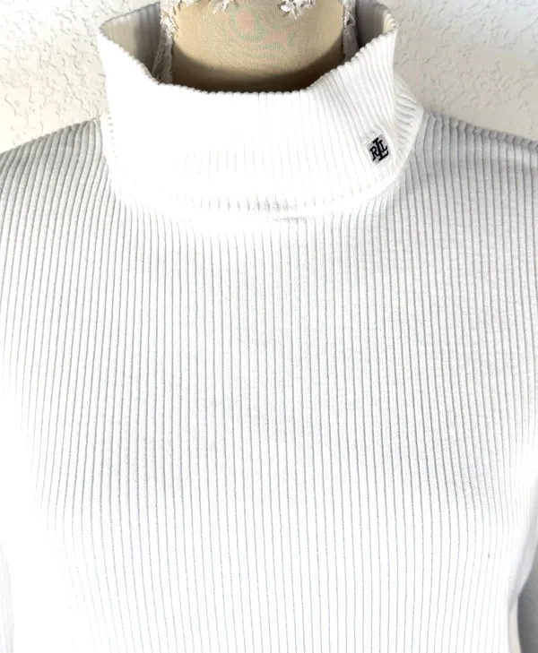 Lauren Ralph Lauren Women’s XL White Ribbed Turtleneck Sweater Logo Stretch - Image 2