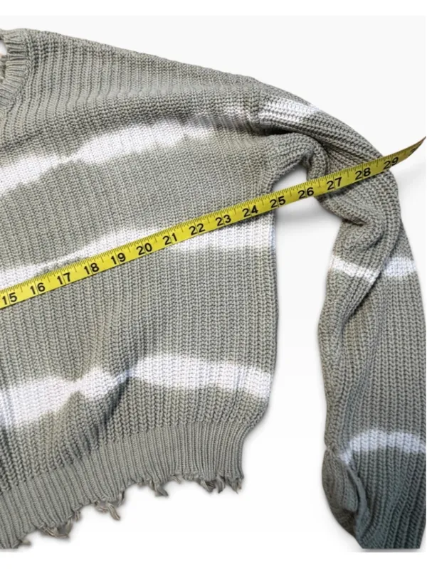Women's Jessica Simpson Distressed Knit Sweater Green White Striped Size L - Image 3