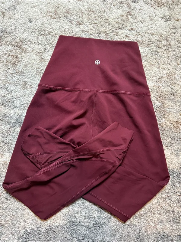 lululemon athletica women’sHigh-Waist Burgundy Leggings with Logo - Image 2
