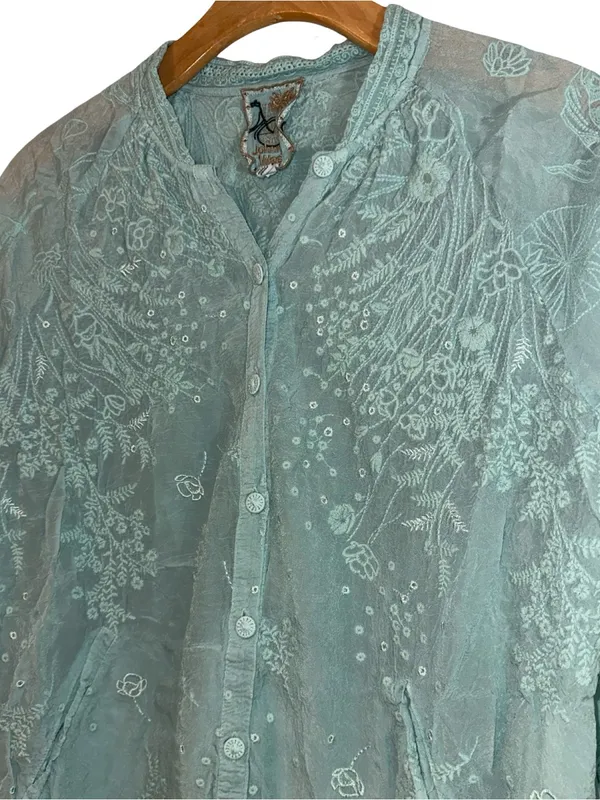Johnny Was Women’s Size M Light Marine Blue Embroidered Drawstring Bomber Jacket - Image 7