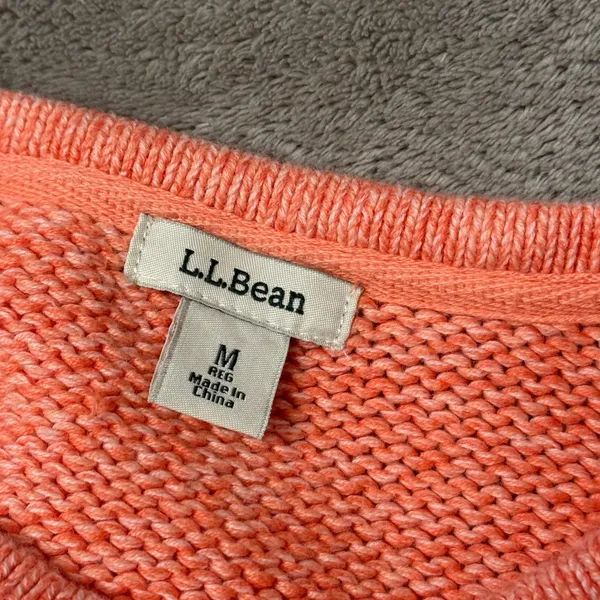 L.L.Bean Cotton Knit Cardigan Sweater Womens M Orange Marbled Layering Preppy - Image 2
