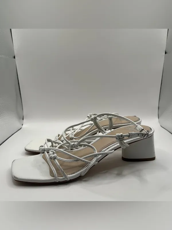 PAIGE Gianna Square Toe Strappy Block Heel Sandals size 7 white leather - Image 4