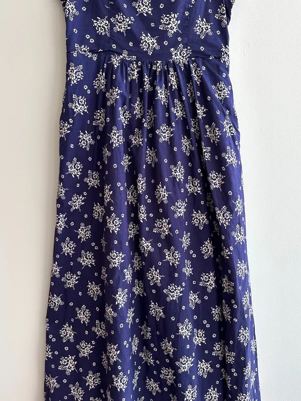 Patrons of Peace Floral Ribbon Tie Smocked Back Midi Dress, Blue, Size Small - Image 3