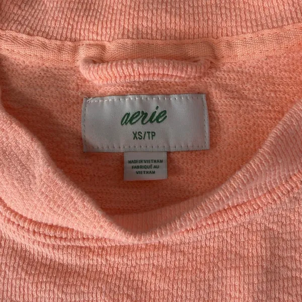Aerie Waffle Knit Crewneck Sweatshirt Peach Coral Slit Oversized‎ Cozy Basic XS - Image 3