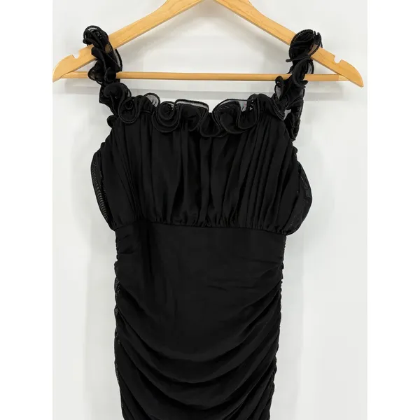 Selfie Leslie Little Black Dress Ruched Midi Bodycon Off Shoulder Size Small NWT - Image 4