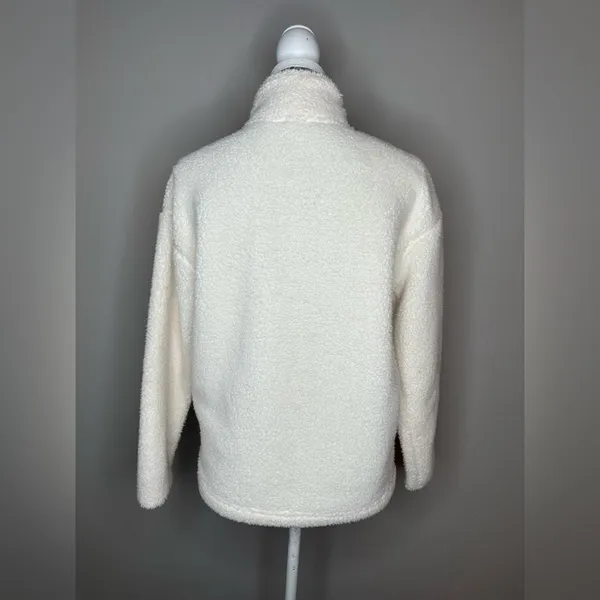 SKECHERS Womens 1/4 Zip Fleece Pullover with Kangaroo Pockets Cream Size XS - Image 3