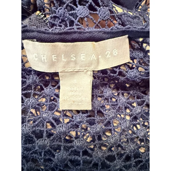 Chelsea28 Navy Lace Sheath Dress Velvet Belt Ruffle Hem Cocktail Wedding Guest‎ - Image 8