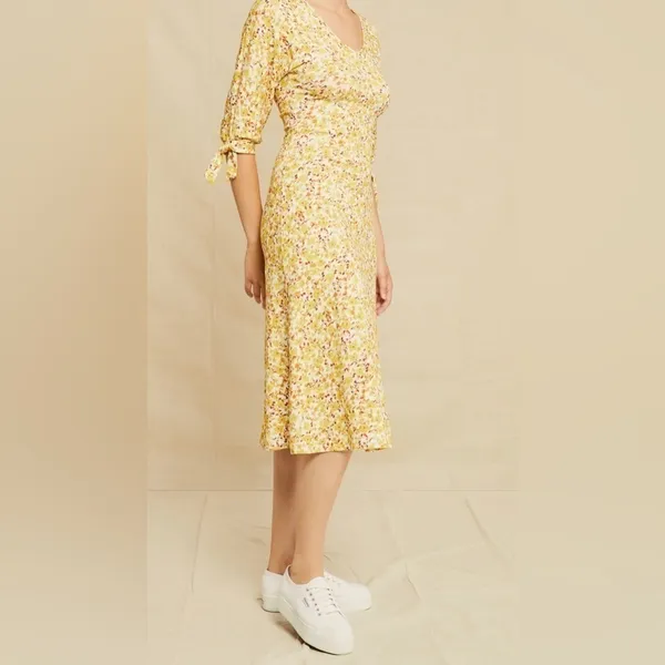 Wedding Guest Dress Size M Organic Cotton Amour Vert Yellow Floral Midi Cottage - Image 15