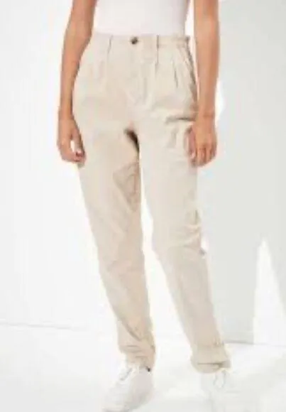 American Eagle size 4 cream tan mom Paperbag pants school uniform neutral - Image 2