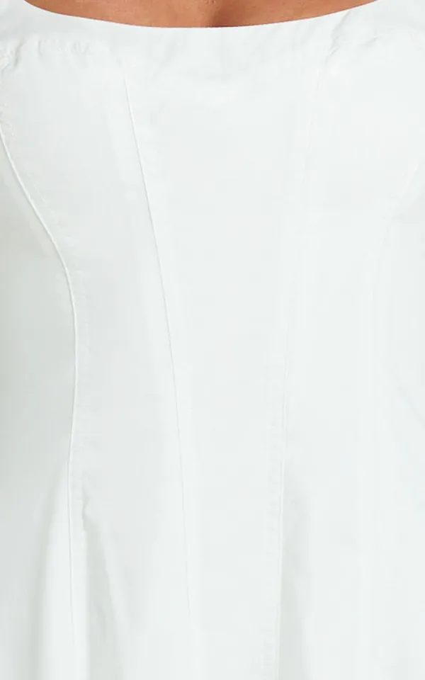 New Showpo Kristi Midi Dress Scoop Neck Fit And Flare Dress In Off White Size M - Image 5