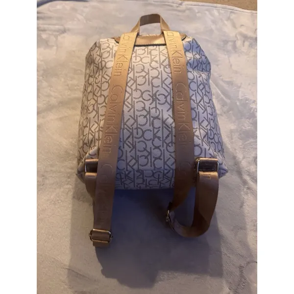 Calvin Klein Monogram Logo Backpack White Tan - Image 5