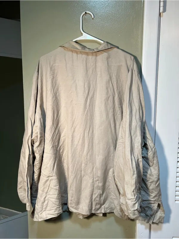Ashley Stewart Women's Plus Size 26W Button‎ Down Top Beige Pockets Linen Blend - Image 6