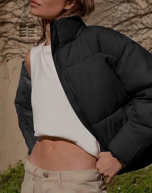 Cropped Puffer Jacket Black Size L - Image 3