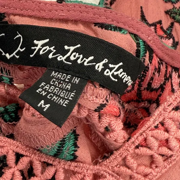 For Love & Lemons Floral Pink‎ Mini Dress Women's Medium Tiered Lace Trim - Image 6